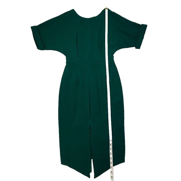 Asos Wiggle Midi Dress Womens 4 Forest Green Dolman Sleeve Front Slit V Cut Back - Picture 8 of 13